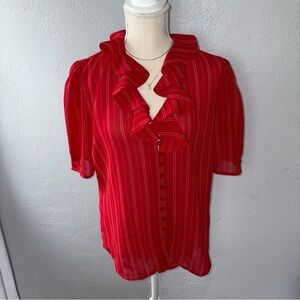 Vintage Red Ruffle Button-Front Women's Top